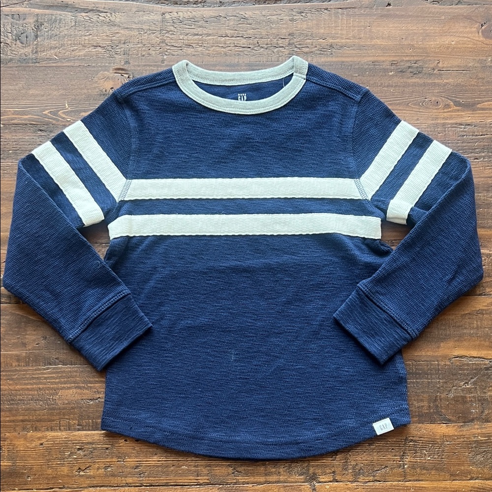 GAP Kids Navy and Gray Striped Long Sleeve Tee